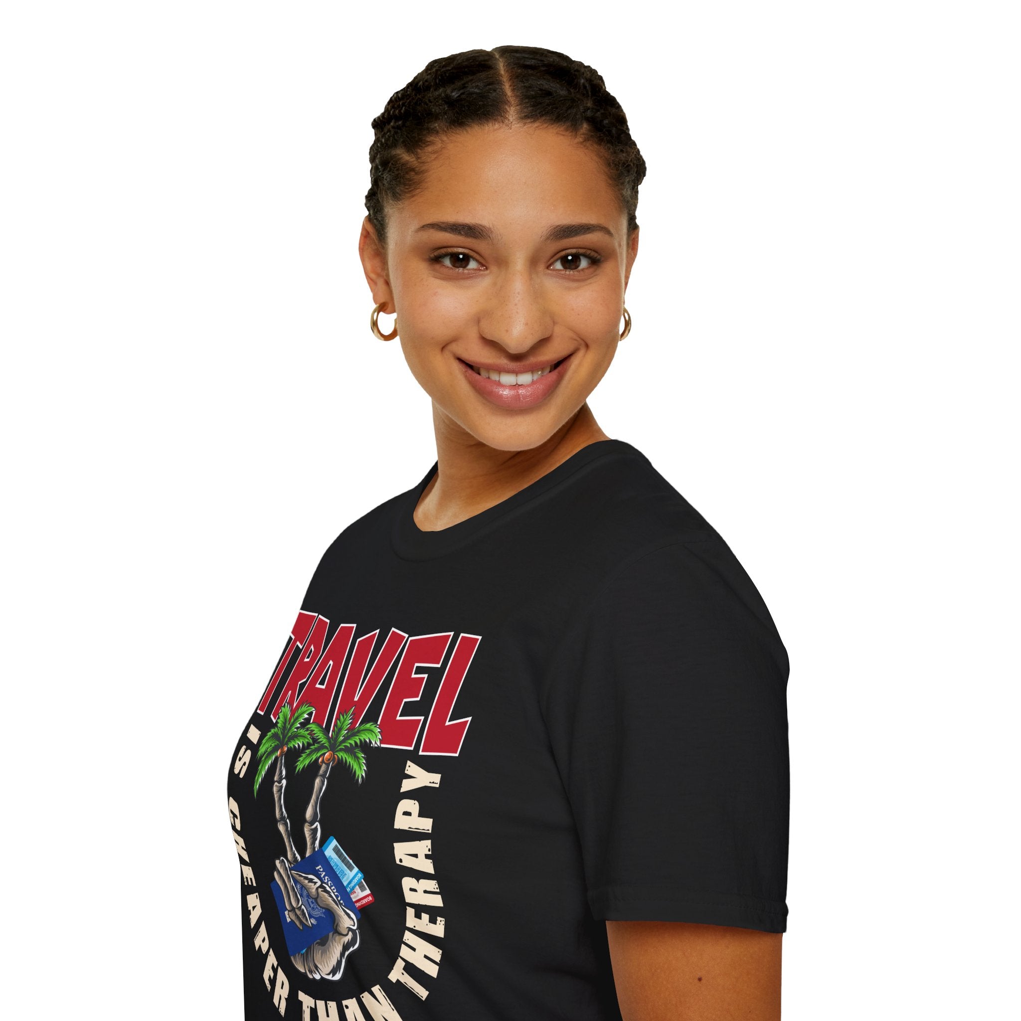 Travel Is Cheaper Than Therapy T-Shirt Bones — Vacation Palm Tree Graphic Tee