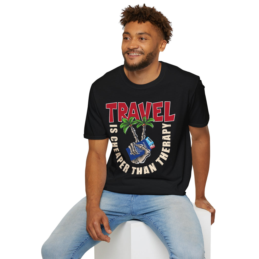 Travel Is Cheaper Than Therapy T-Shirt Bones — Vacation Palm Tree Graphic Tee