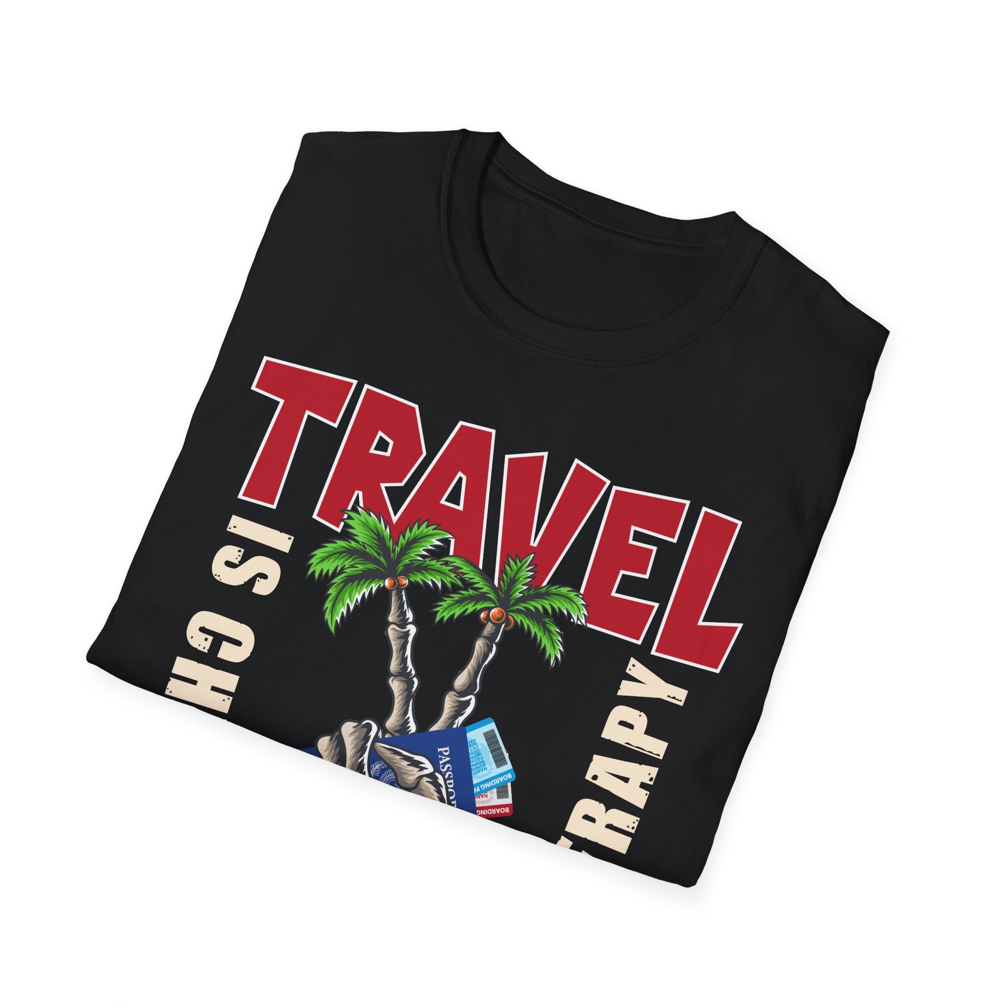 Travel Is Cheaper Than Therapy T-Shirt Bones — Vacation Palm Tree Graphic Tee